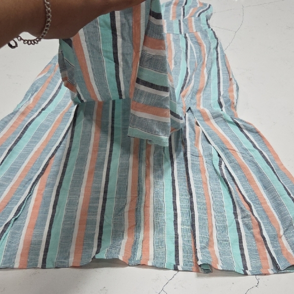 Roxy Blue and Cream Striped Maxy Dress Sz L Two Front Openings Gentle Used - Picture 9 of 9